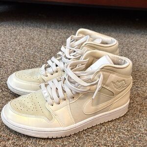 Nike Air Jordan 1 Mid Sneakers in Cream/Off-White